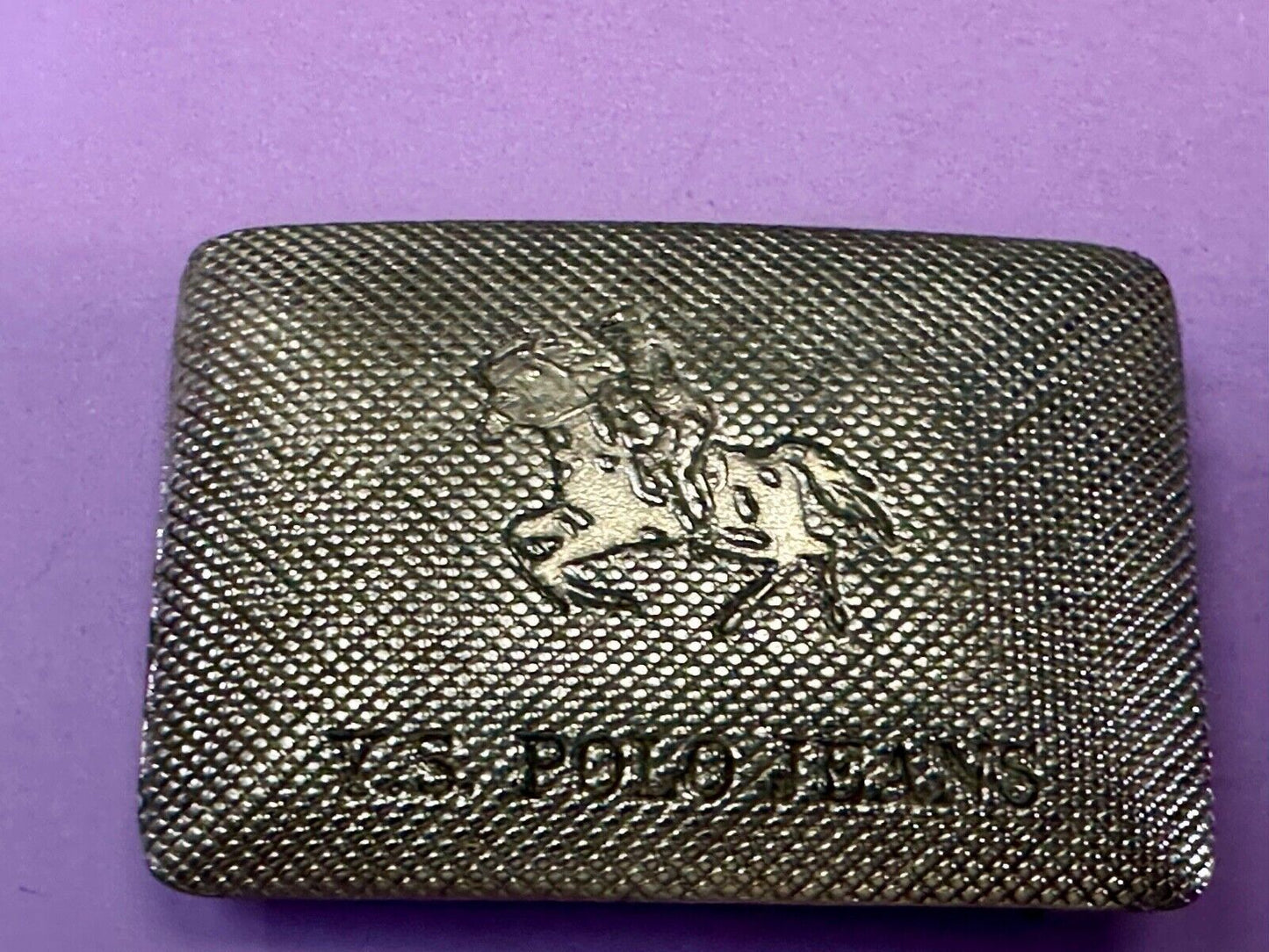 US Polo Jeans Horse Riding Polo Player Silver Tone Rectangular Belt Buckle