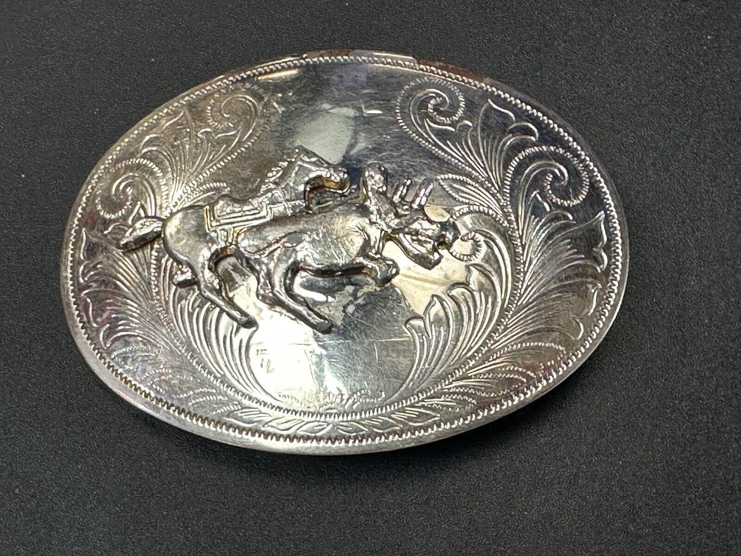 Vintage Cowboy Saddle Bronc western silver tone belt buckle