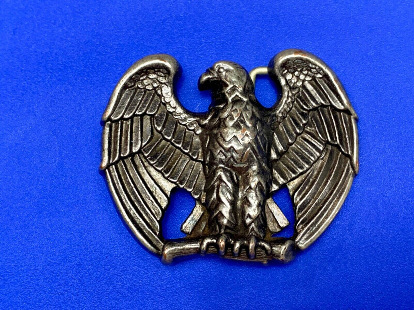 Vintage Avon 70s Patriotic American Eagle cutout shaped Silver Tone belt buckle