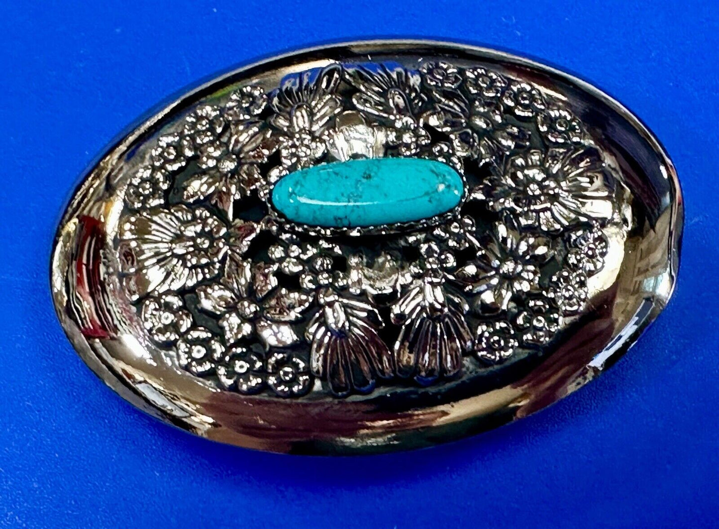 BC - B Cayaditto Zuni Native American Indian turquoise cab stone belt buckle