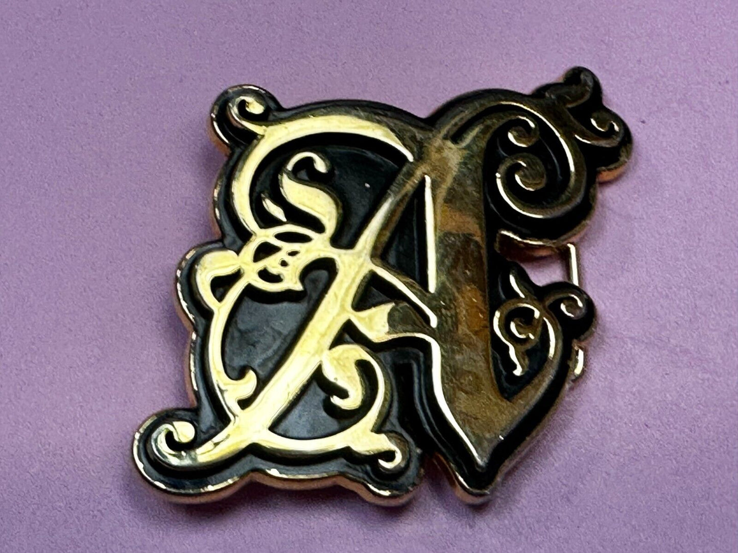 The Scarlet Letter A -Initial - Ornate Font - gold color cutout Belt Buckle