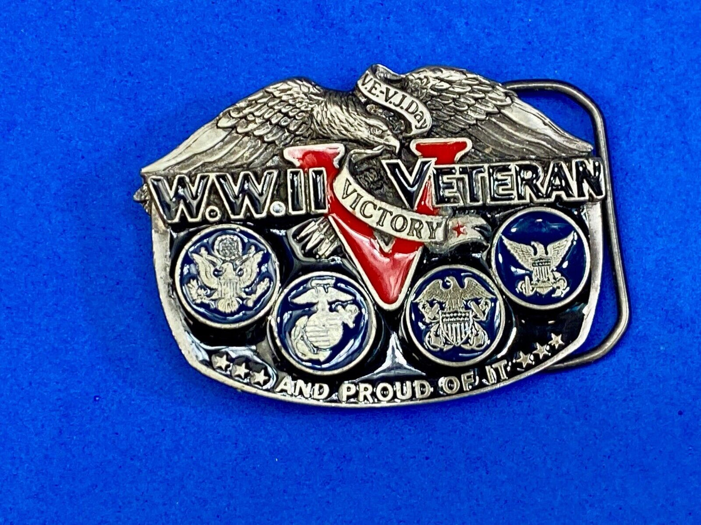 1980 Wold War II WW2 The American Veterans soldier belt buckle and proud of it!