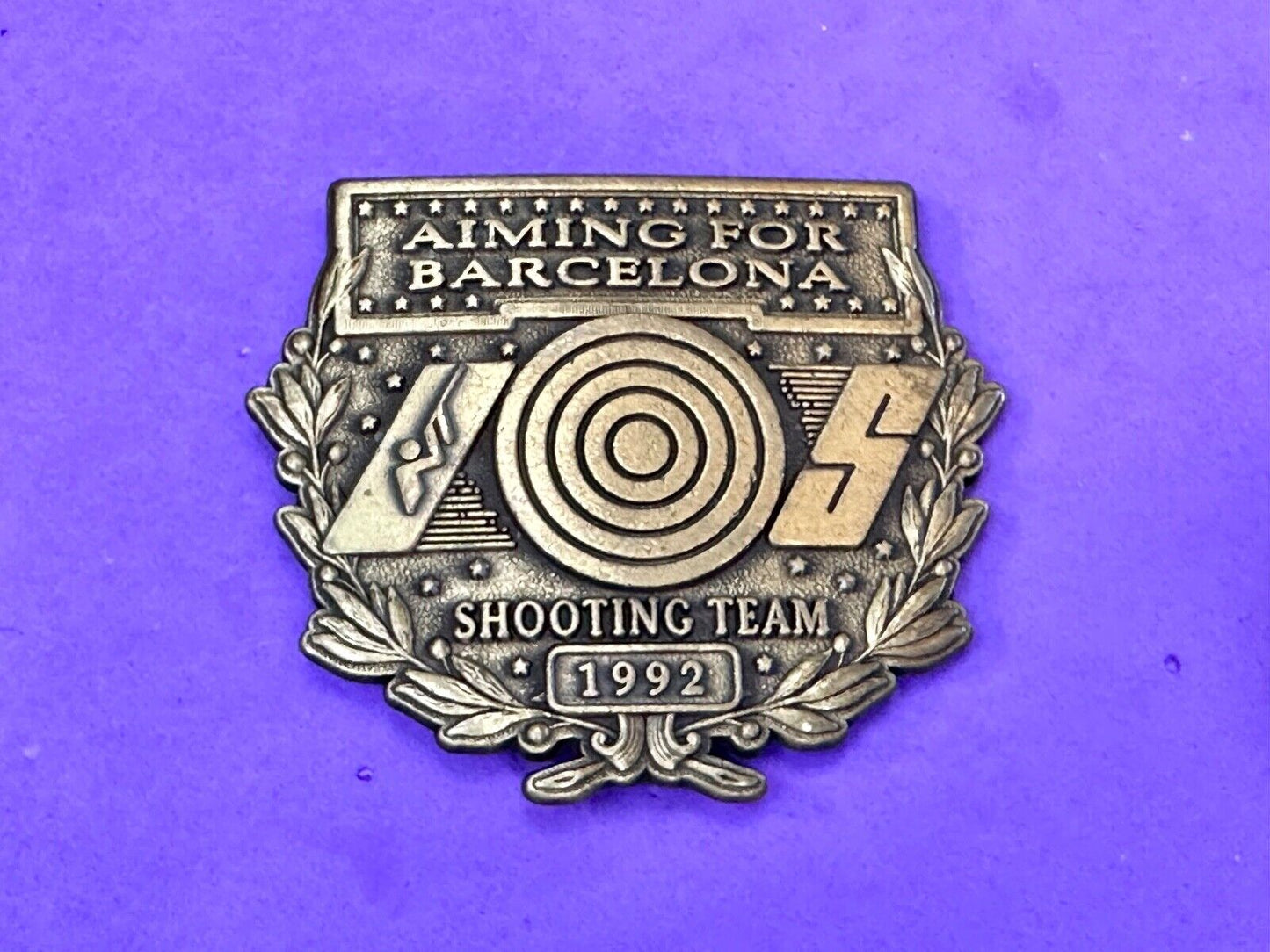 1992 Aiming for Barcelona Olympics US shooting Team belt buckle
