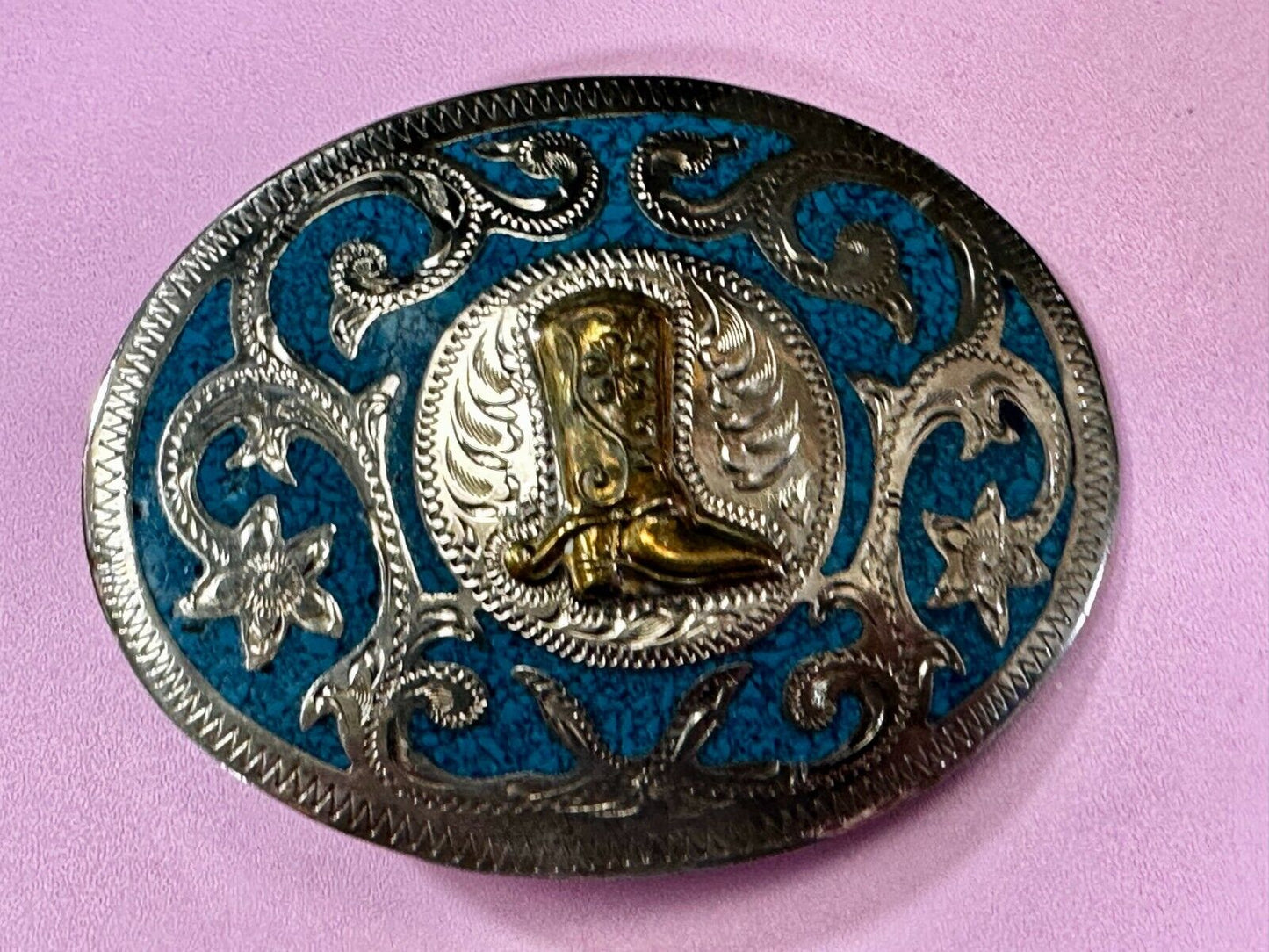 Beautiful Swirl Flower Cowboy Cowgirl Boots Western Ornate Vintage Belt Buckle