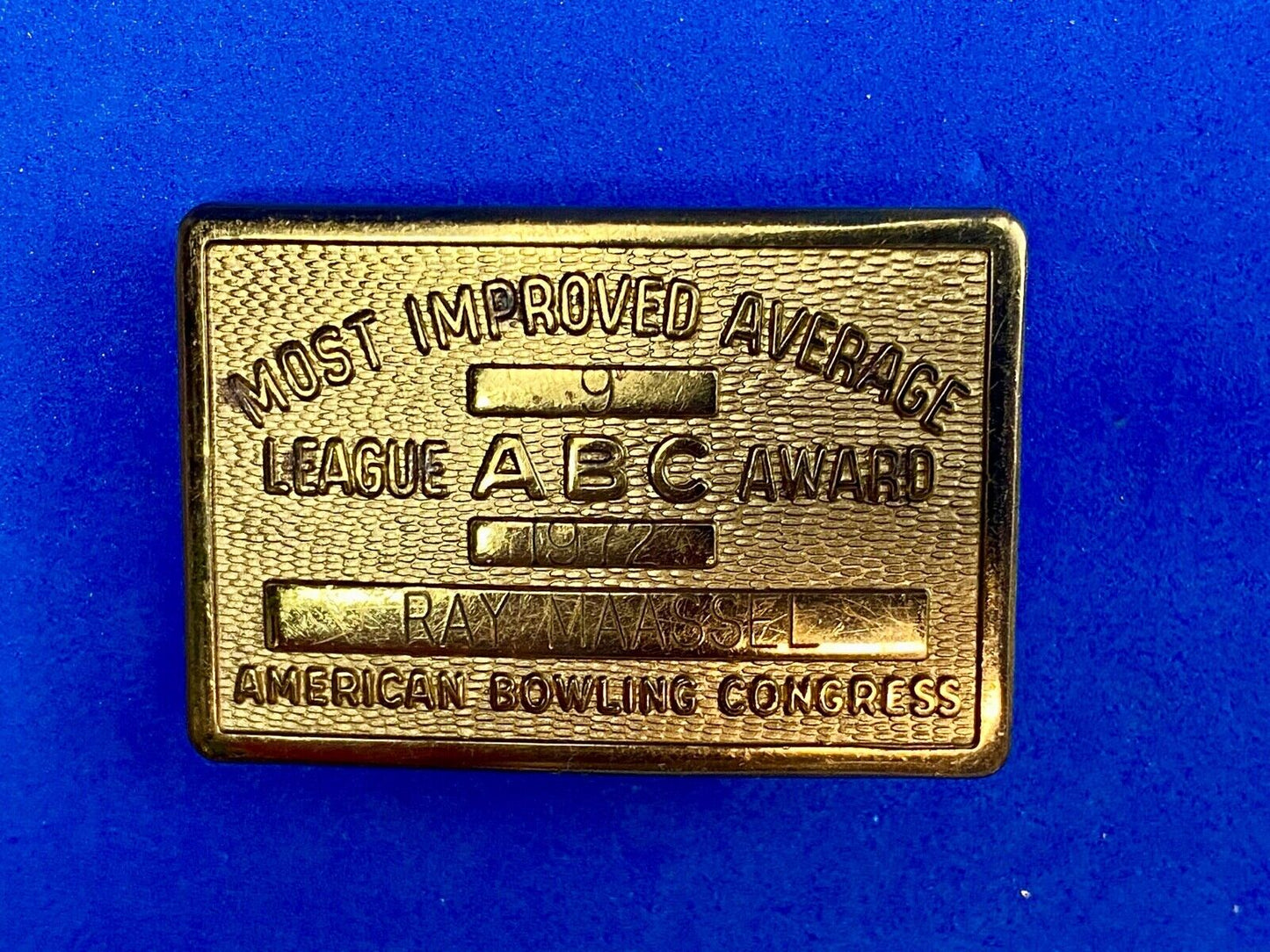 Vintage ABC American Bowling Congress League Award gold tone belt buckle