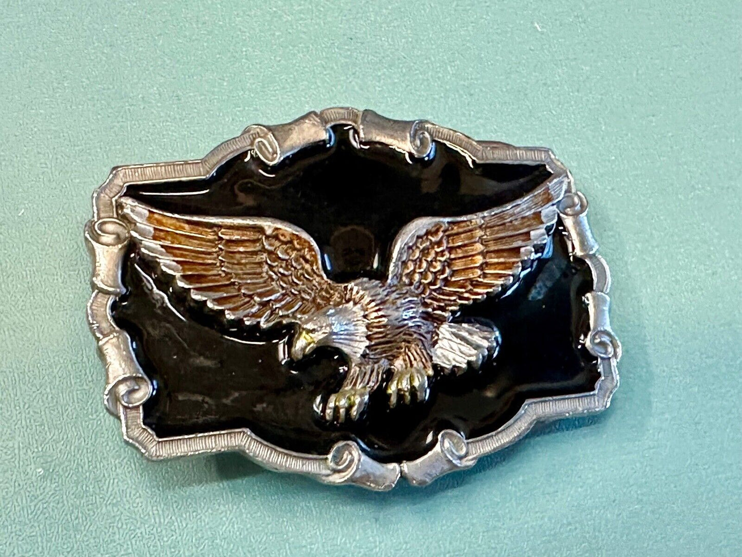 Vintage Majestic Eagle western framed on black background belt buckle