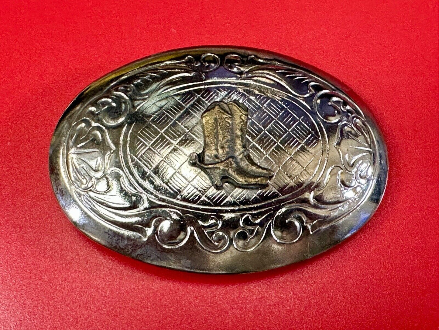 vintage Cowboy Boots western theme two tone flower swirl design belt buckle