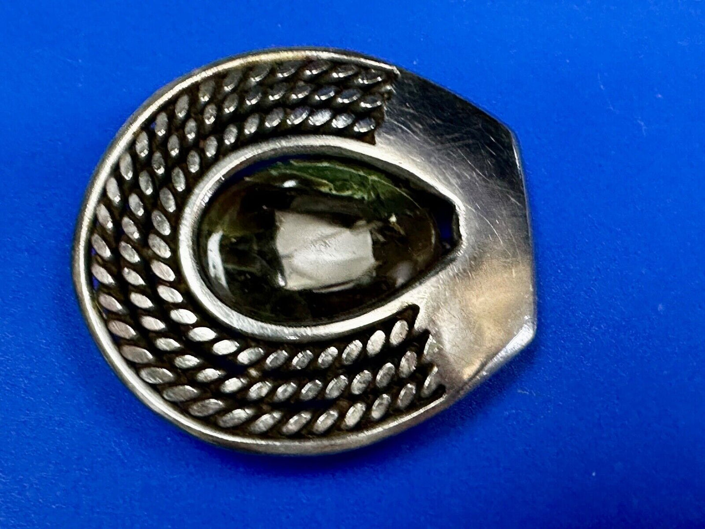 Artisan Centerpiece Green Stone? Ornate Metal Workers / Welders Belt Buckle