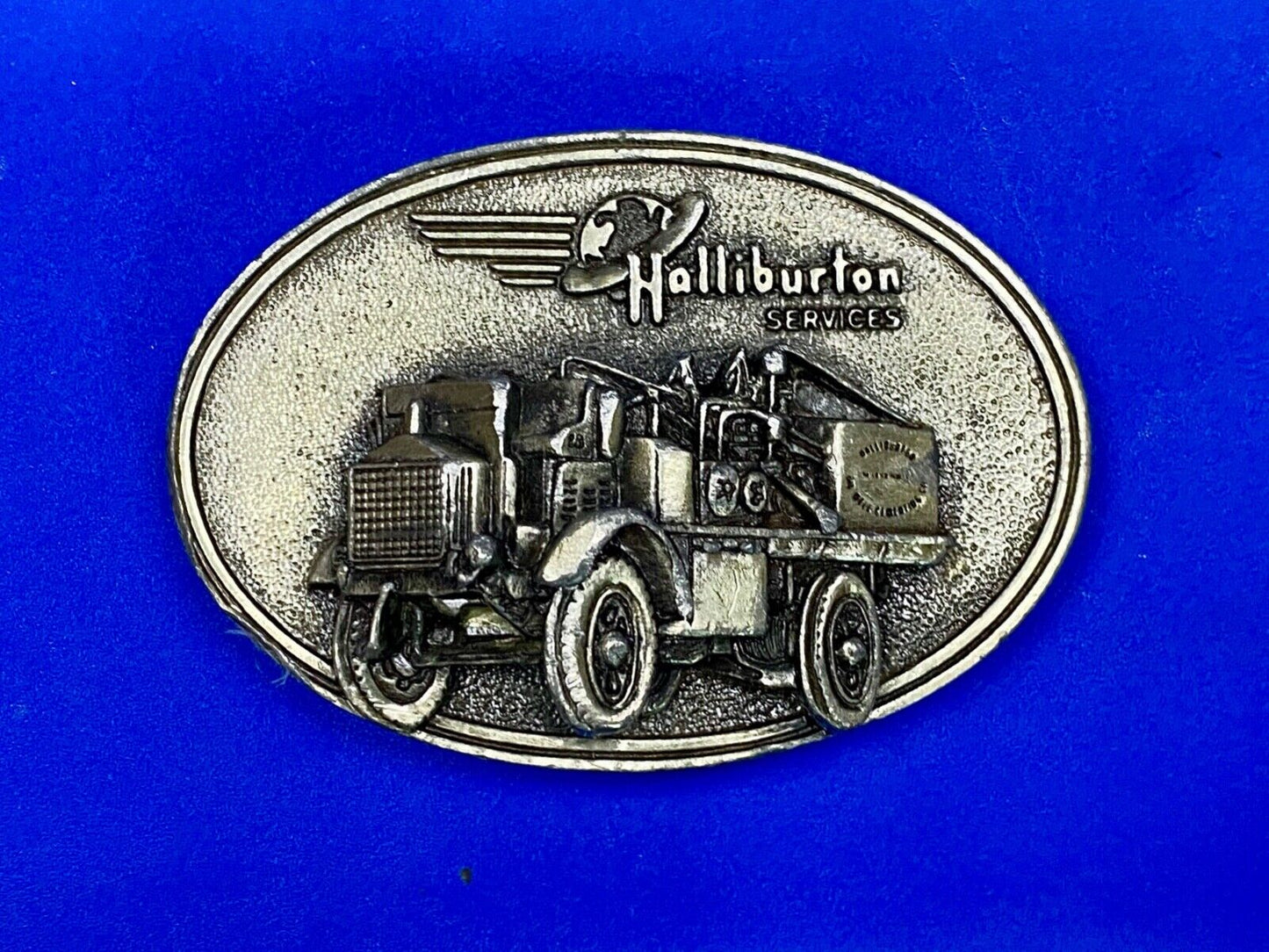 Vintage Halliburton Truck Mounted Pumper Commemorative Duncan Ok Belt Buckle