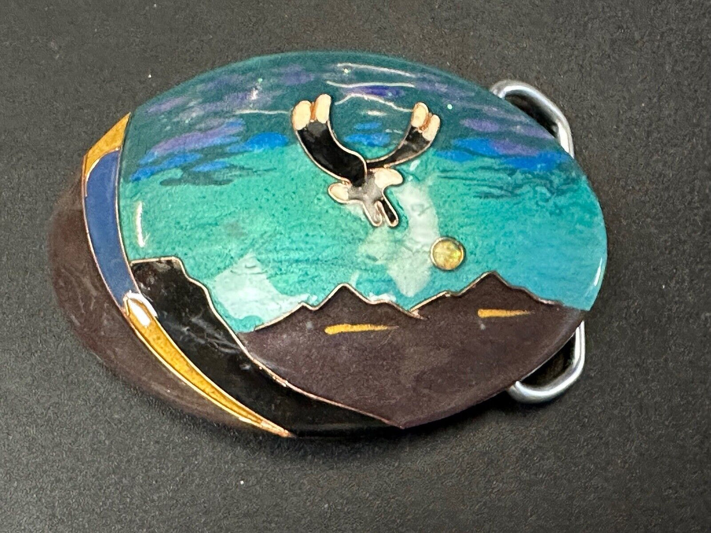 Beautiful flying eagle painting art raised oval belt buckle artist signed LITT