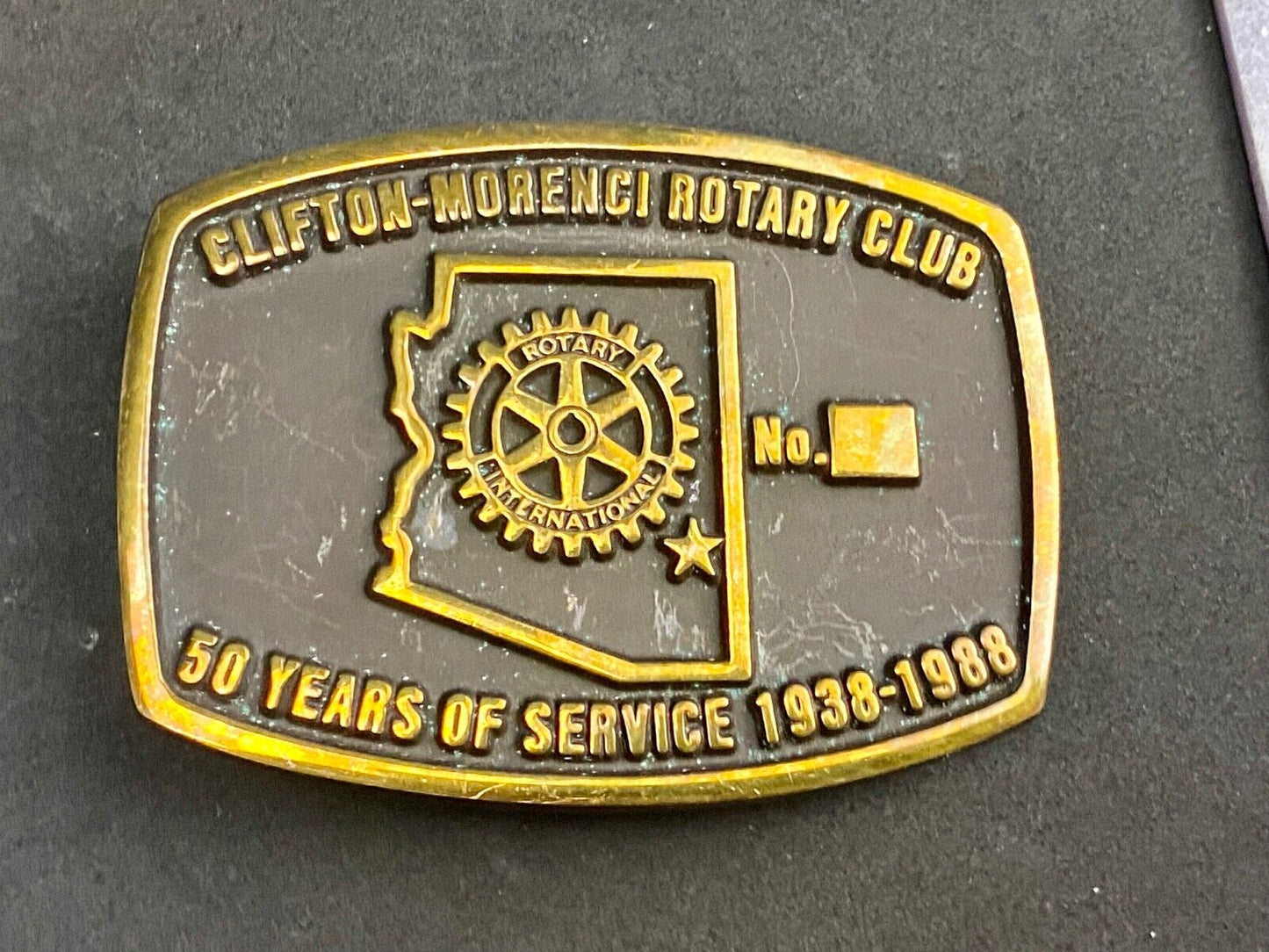 Vintage Clifton Morenci Rotary Club 50 years of service celebration belt buckle