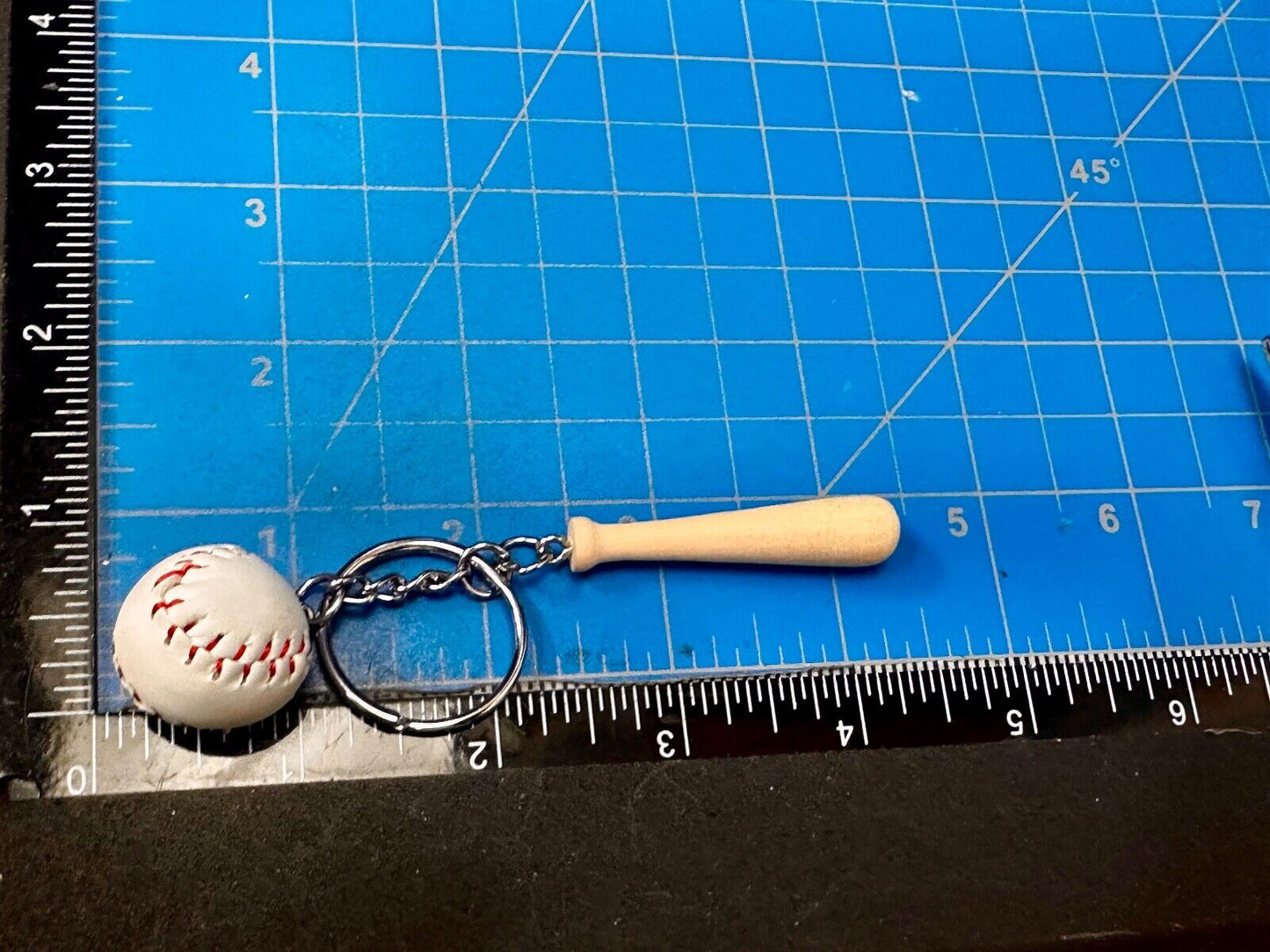 Baseball Lovers Wood Bat and Ball Keychain, Key Chain Ring