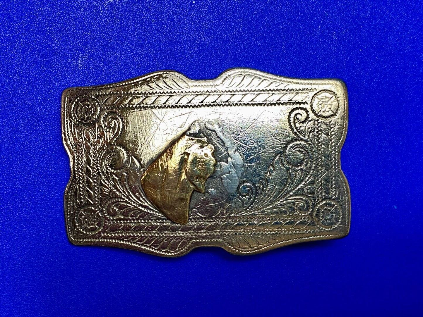 Vintage beat up nickel silver belt buckle missing some of a horse head! REPAIR