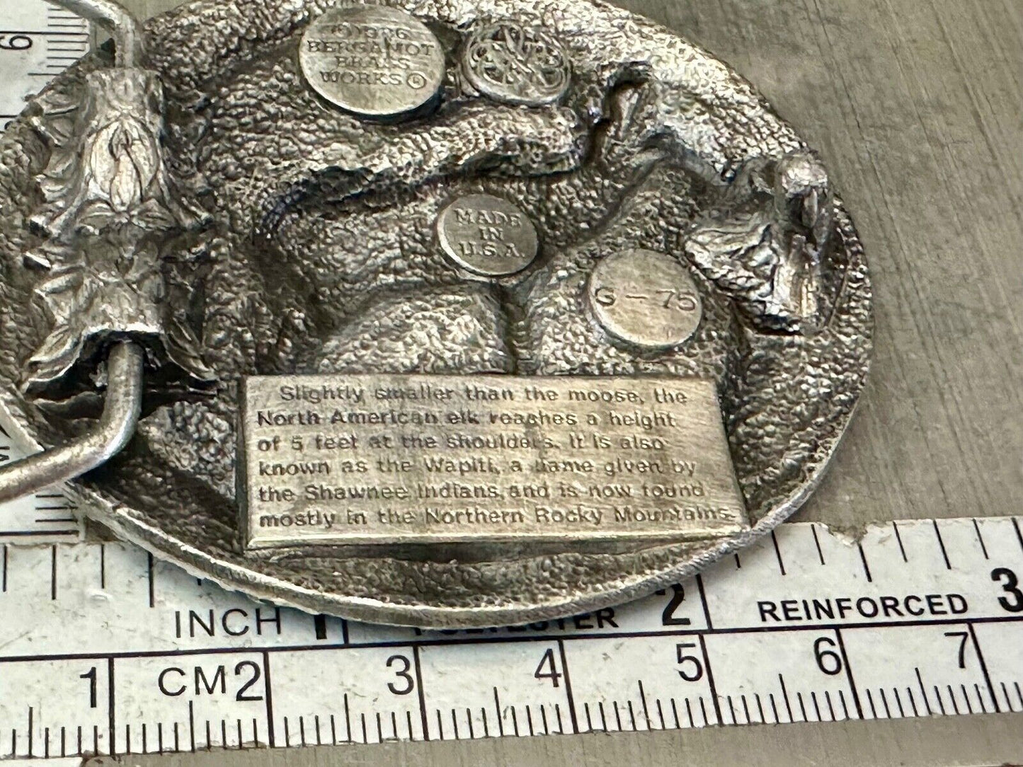The North American Elk Commemorative Vtg. 1986 Bergamot Brass Works belt buckle