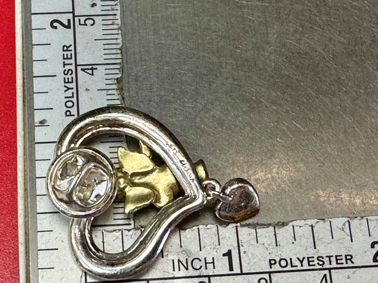 Angle Sitting in Heart Shaped Brooch pin with red heart dangle charm