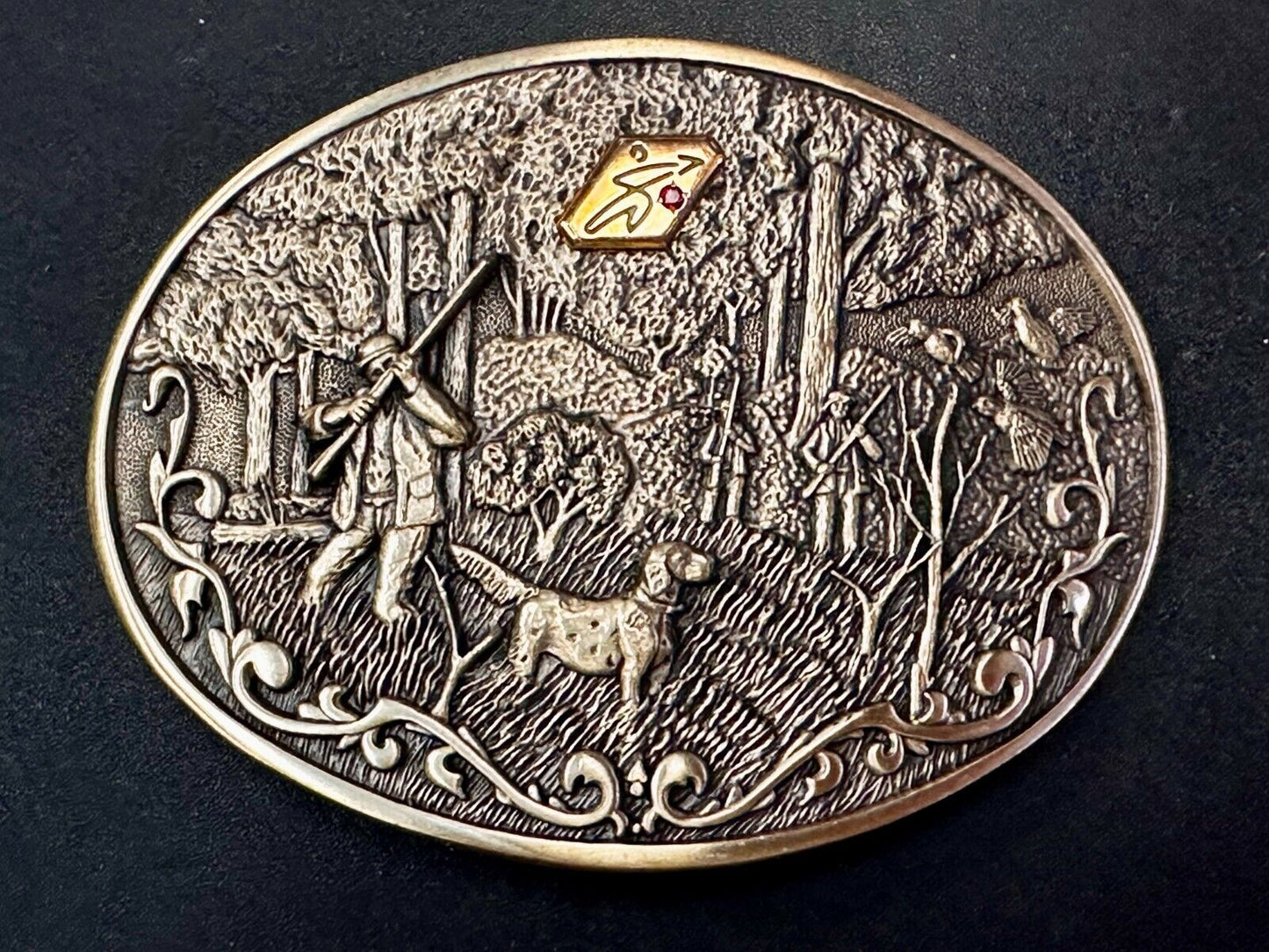 Bird Quail Dog Hunting Hunter Shotgun 1981 Belt Buckle OC Tanner - 10K Gold Logo
