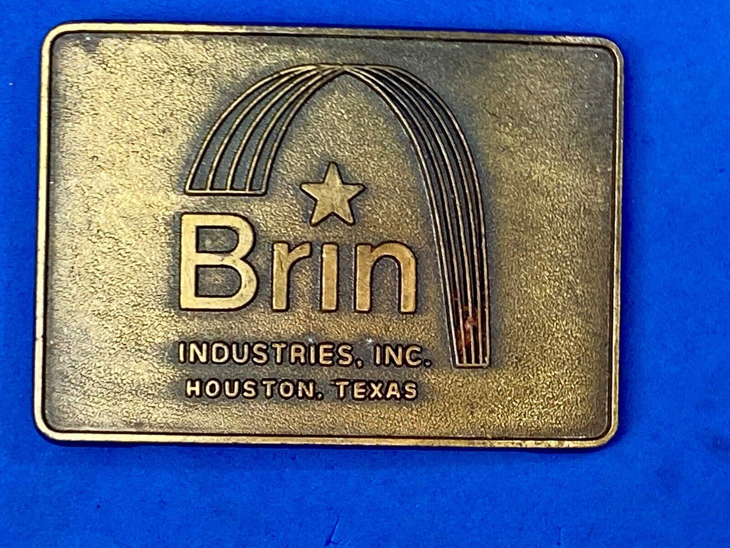 Vintage Brass tone BRIN Industries Glass Company? belt buckle by RJ