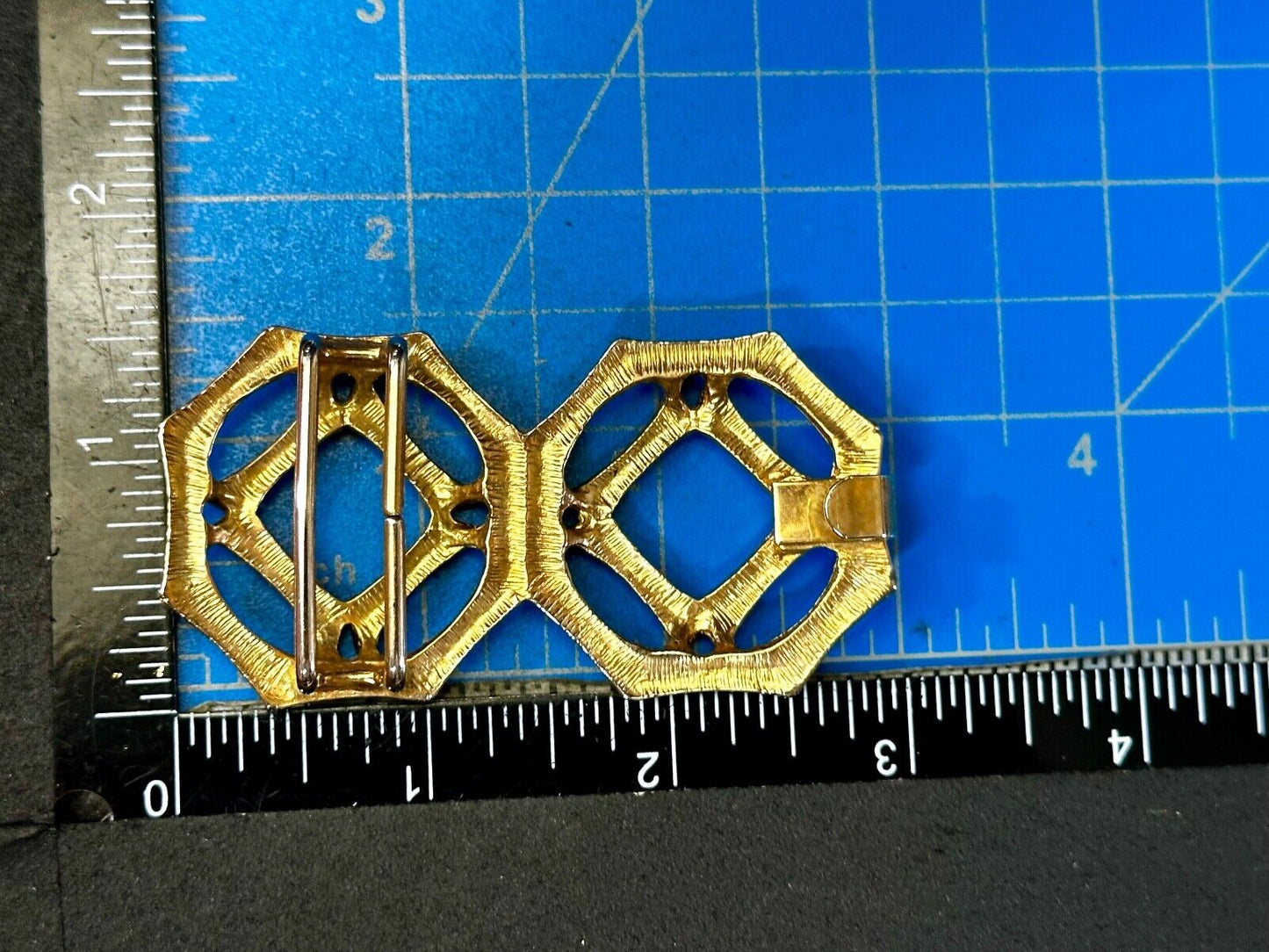 Bamboo Pattern Design See Through 3" wide Gold Tone Vintage Belt Buckle