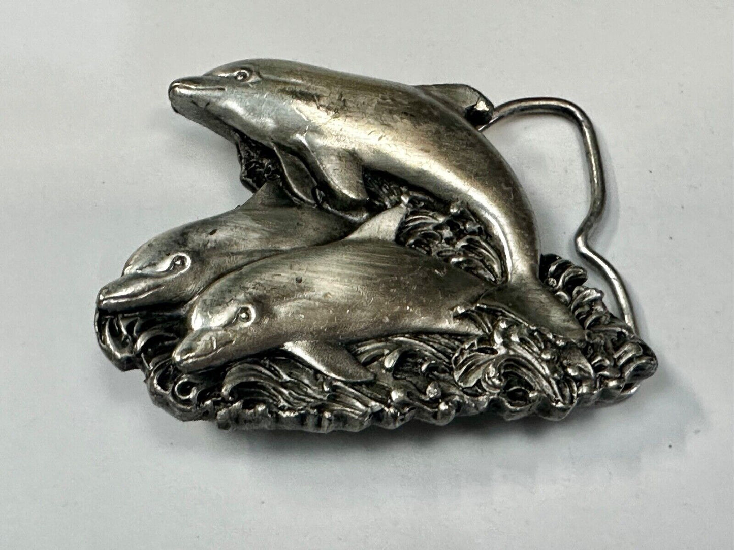 Three Jumping Dolphins Vintage 1970's Nature Love Bergamot Belt Buckle