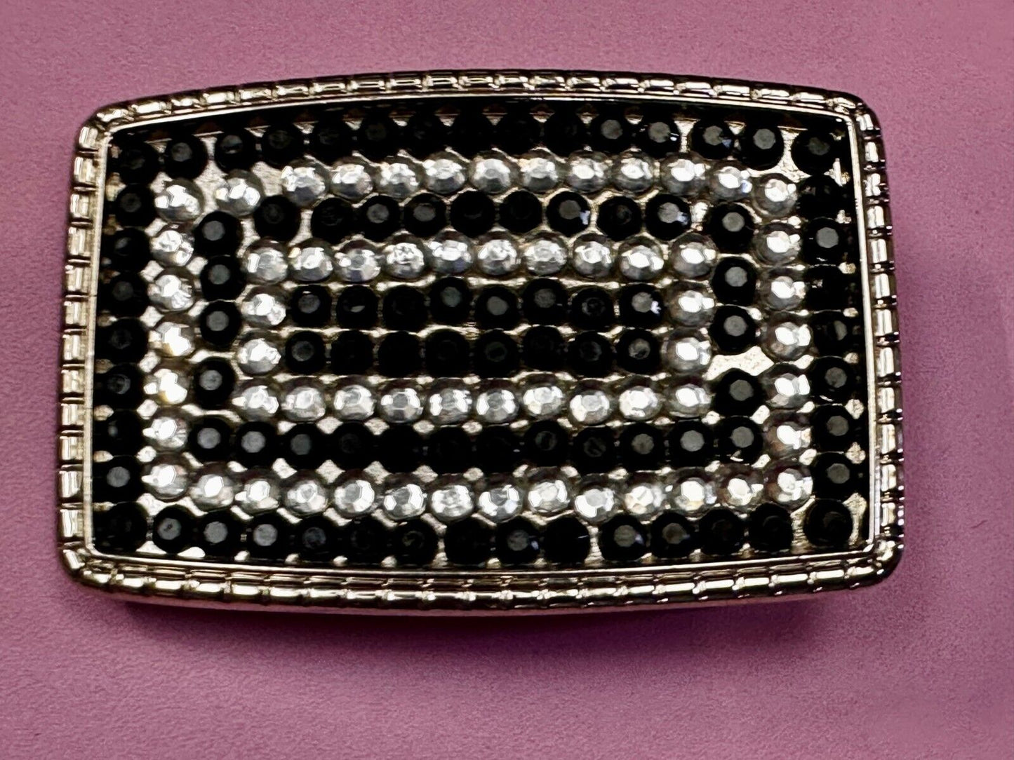 Beautiful Black and Clear Rhinestone Covered Rectangular Fashion Belt Buckle