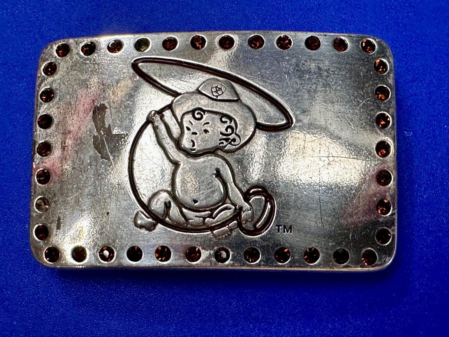 Baby Cowboy Roping Red Rhinestone Border Western Framed Ariat Belt Buckle