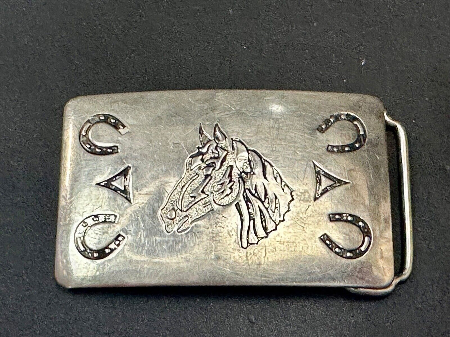 Vintage Chambers Horse Head - Engraved Horseshoe Southwestern Vibe Belt Buckle