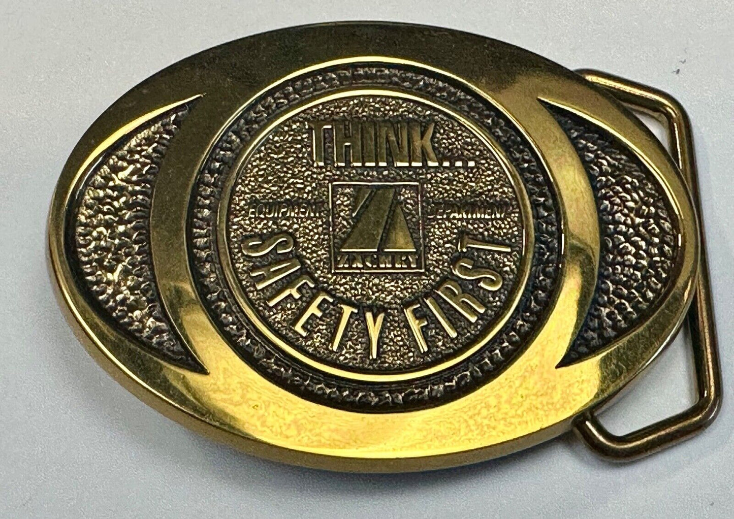 THINK Safety First ZACHRY Equipment Department Vintage 1991 BTS belt buckle
