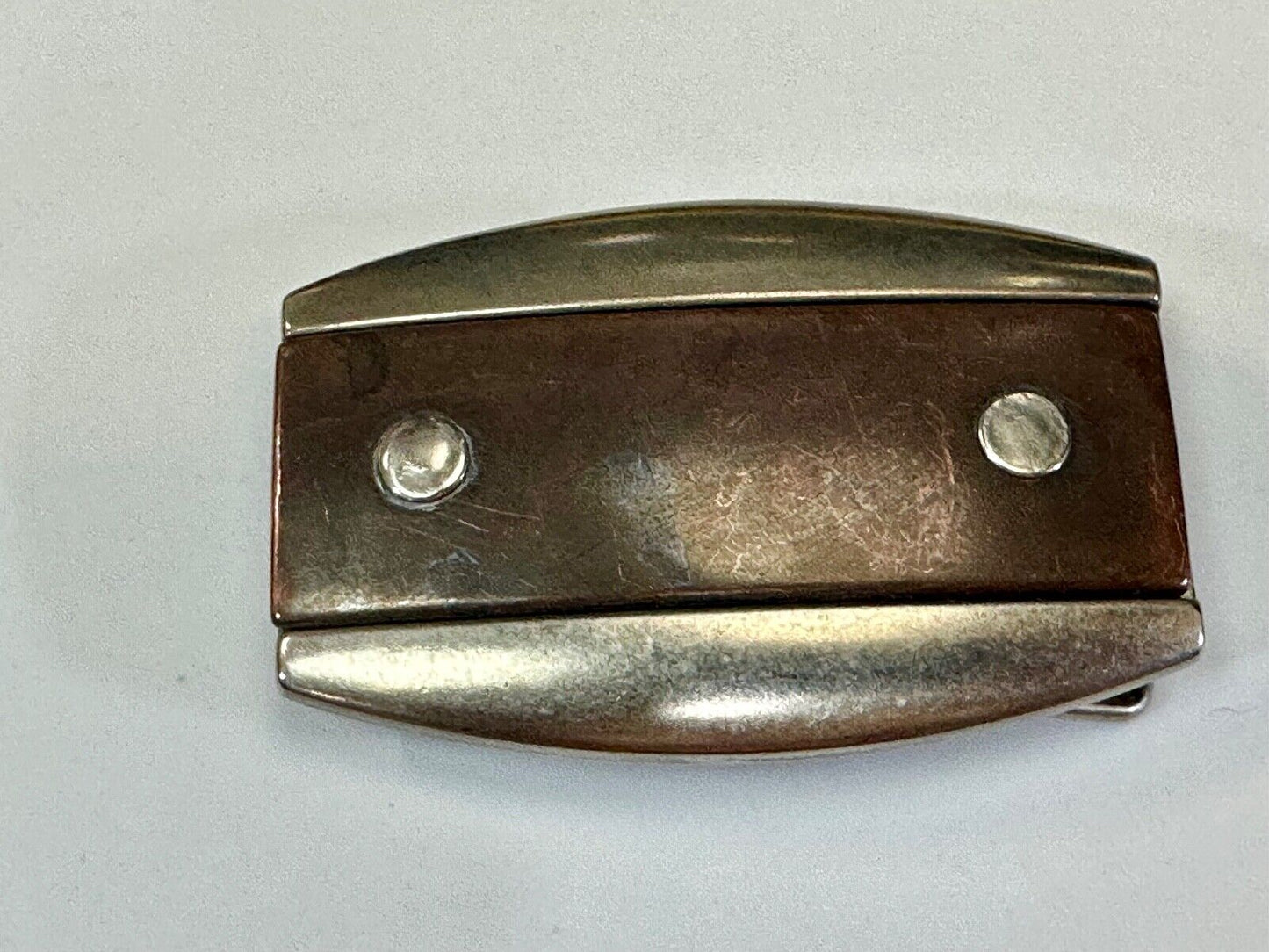 vintage Faux Wood stripe in silver tone western vibe belt buckle