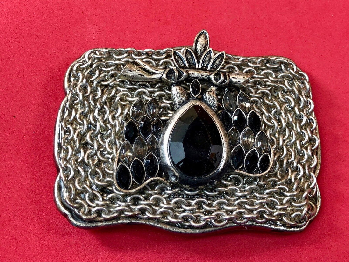 Black gray rhinestone large raised metal Western Belt Buckle