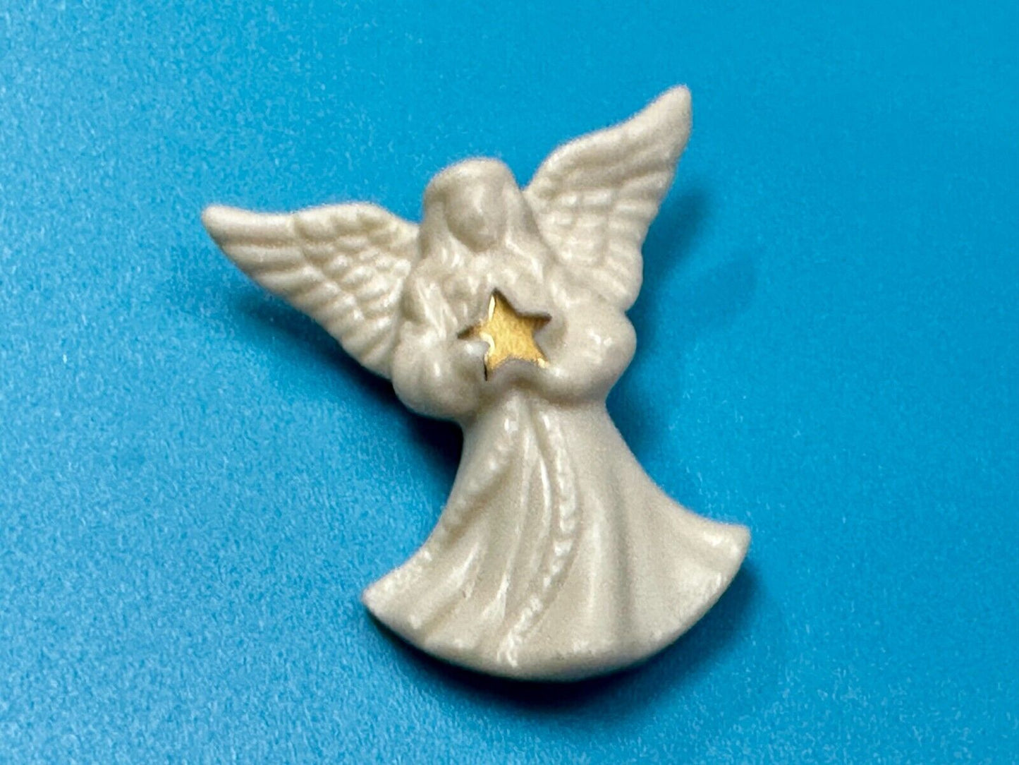 Vintage Lenox Angel w/ Gold Star White Porcelain Brooch Pin Handcrafted in China