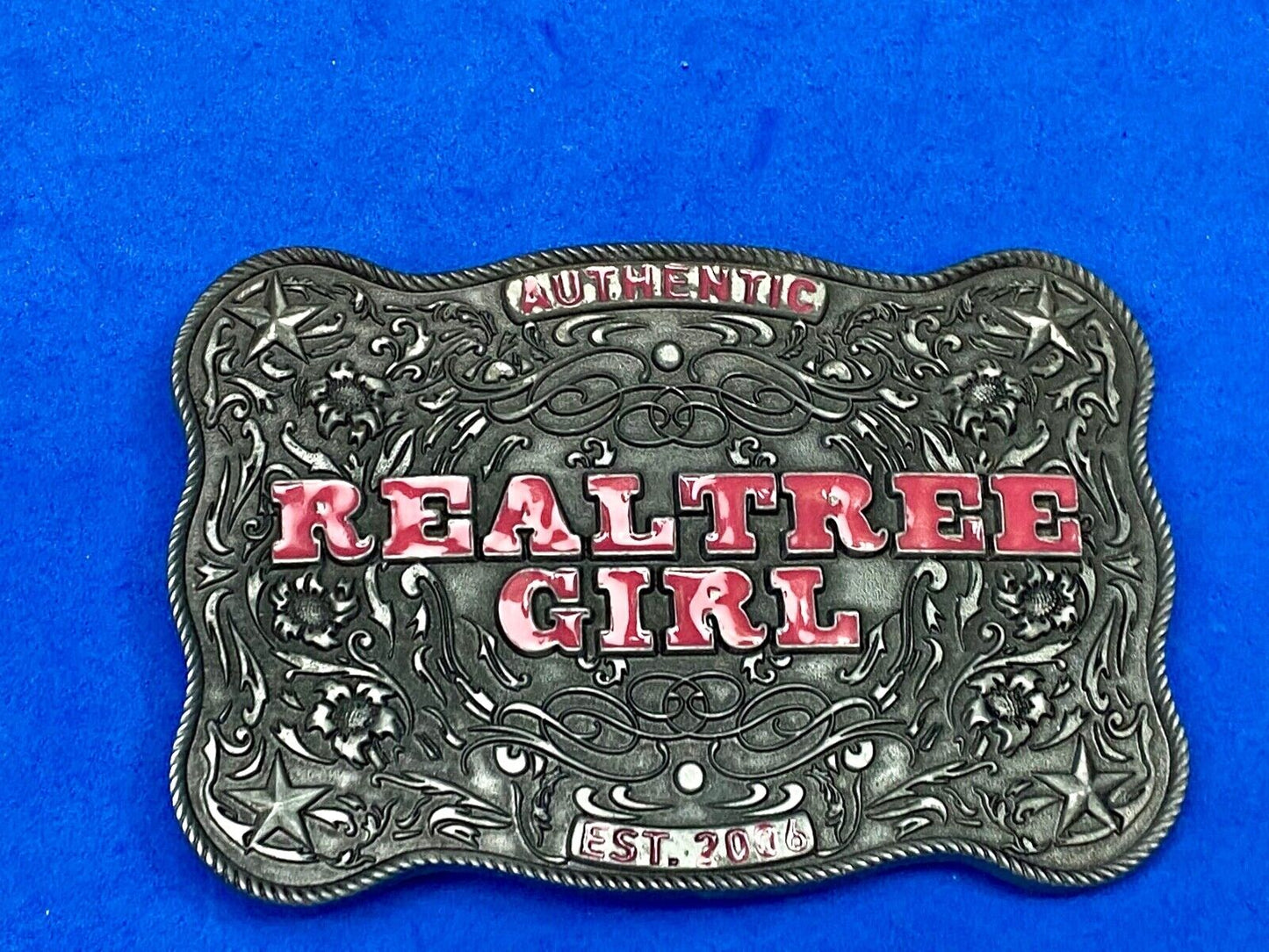Authentic Realtree Girl Girlie Western Cowgirl Pink Lettering Ornate Belt Buckle