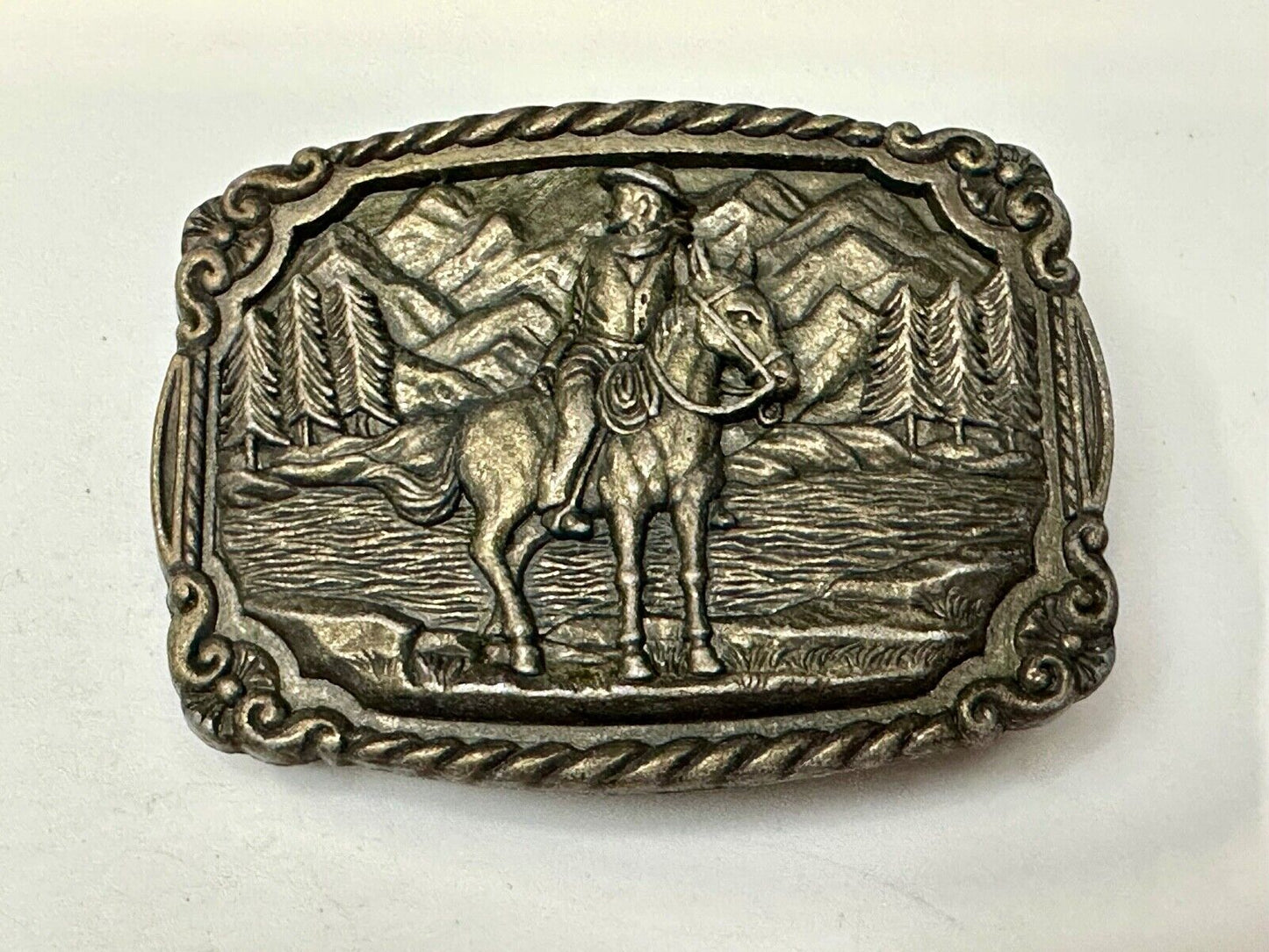 Vintage Cowboy on Horseback Dress Style Clamp down Belt Buckle