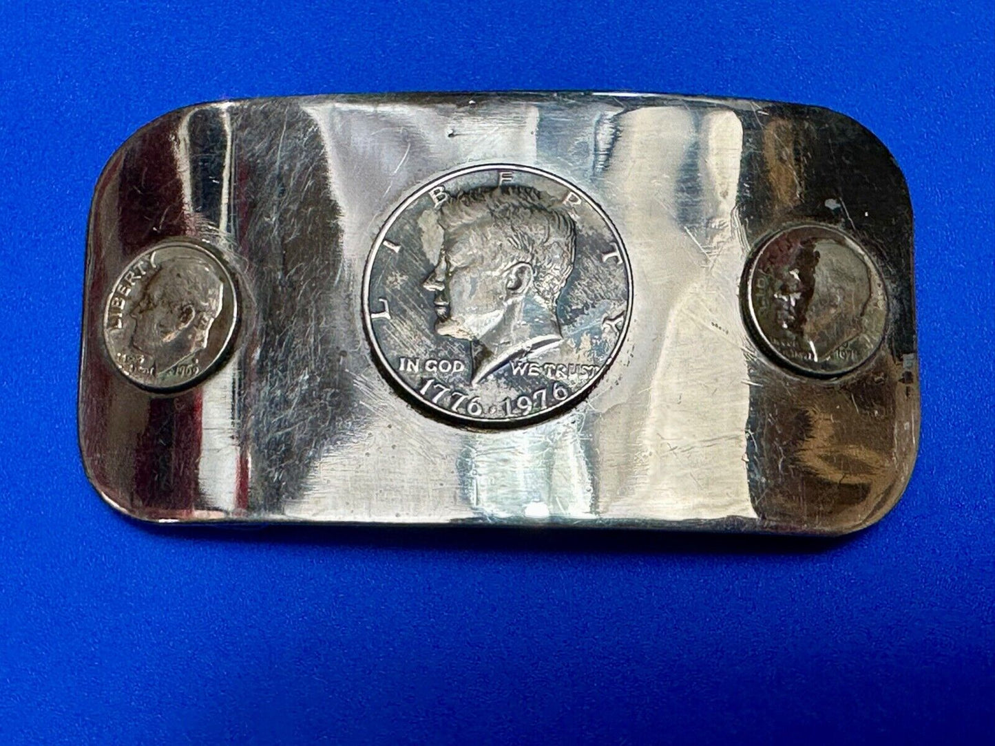 Artisan 3 coins Collectors Kennedy Liberty Half Dollar 1776-1976 69 belt buckle