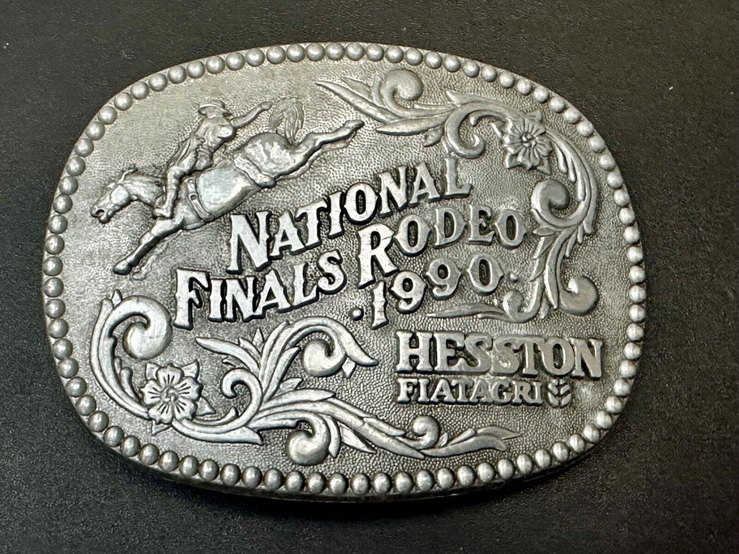 1990 ADM NATIONAL FINALS RODEO ADULT SIZE NFR NOS WESTERN COWBOY BELT BUCKLE