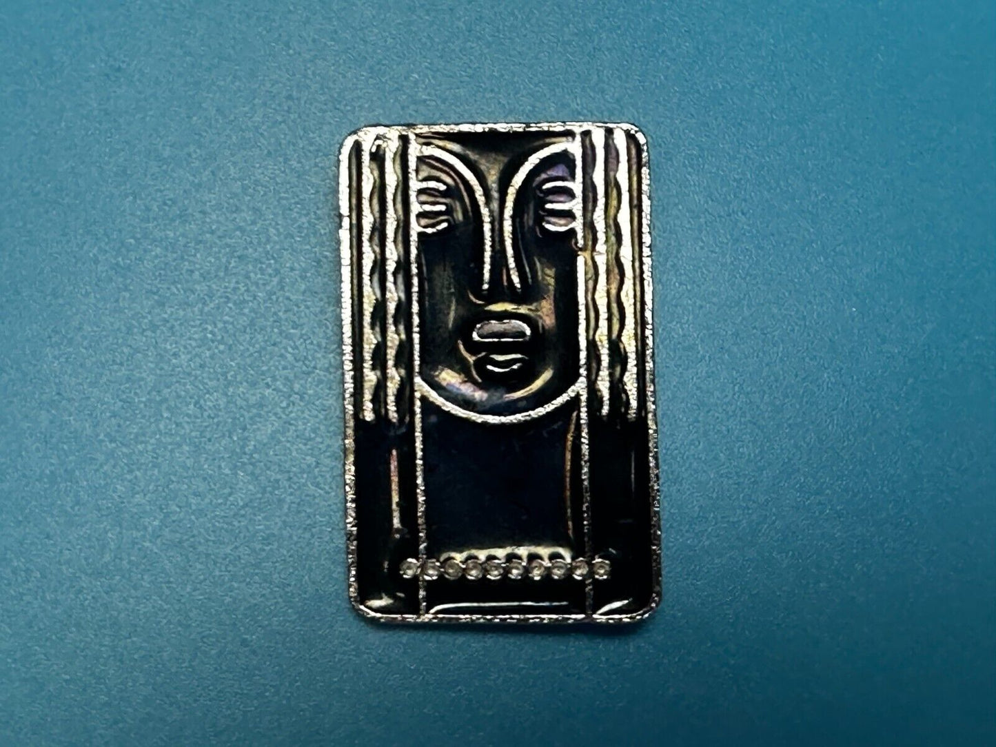 Art Deco Revival Brooch Pendant Pin Signed Ritz - Black Enamel Pewter Face