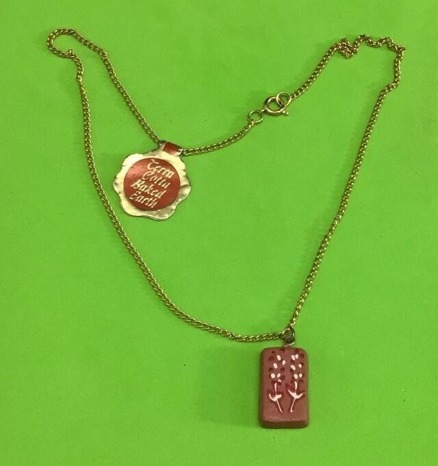 terracotta necklace baked earth = with tags flower drawing ceramic tile artisan