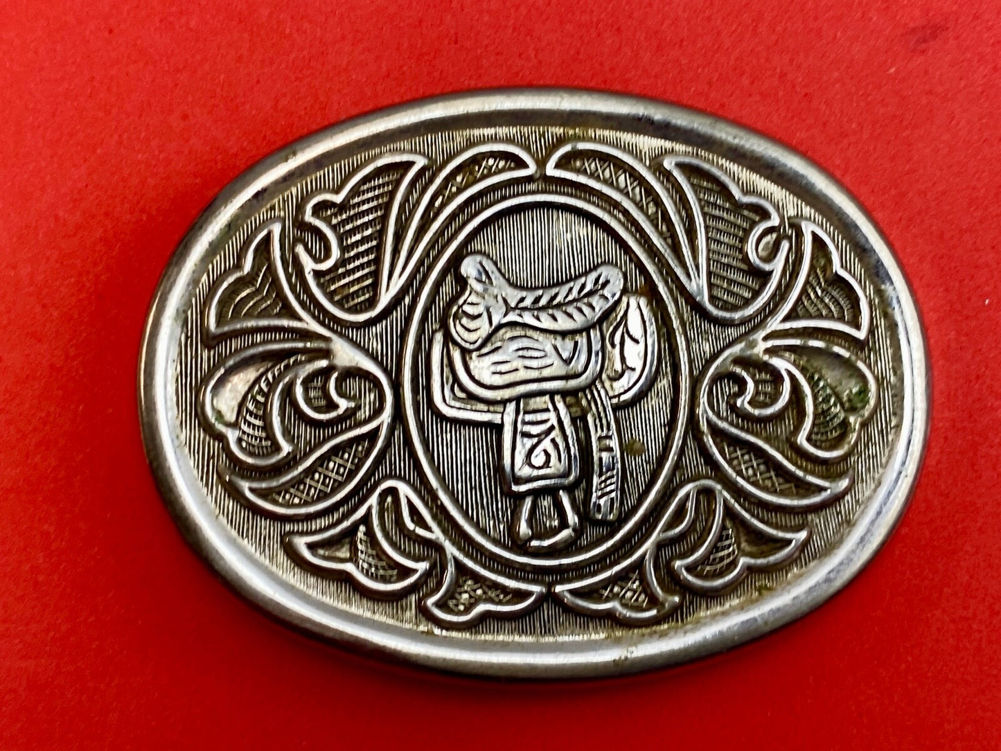 Avon Vintage Silver Tone Horse Saddle Belt Buckle