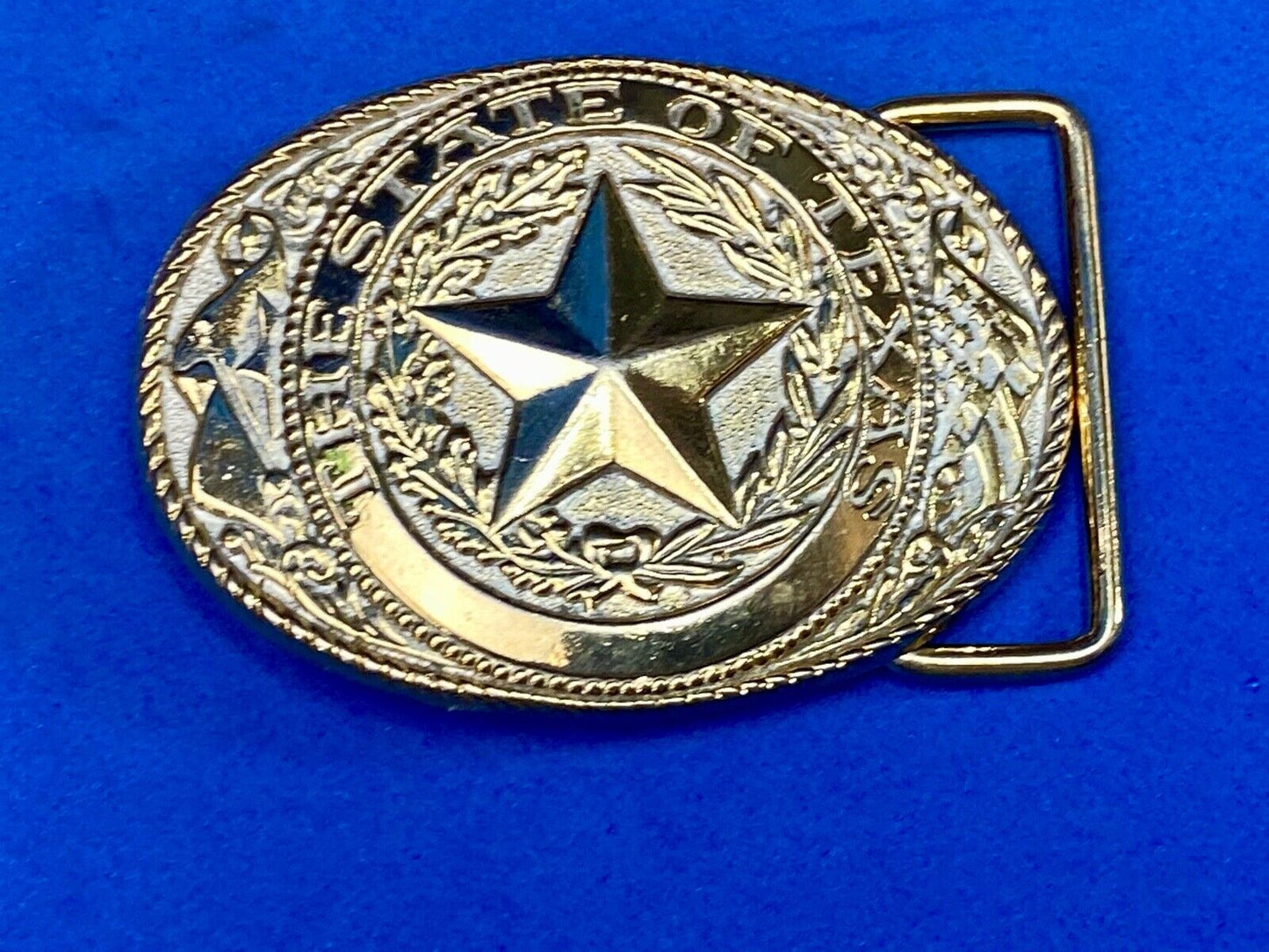 The Great State Of Texas Star Commemorative Gold & Cream Color Belt Buckle