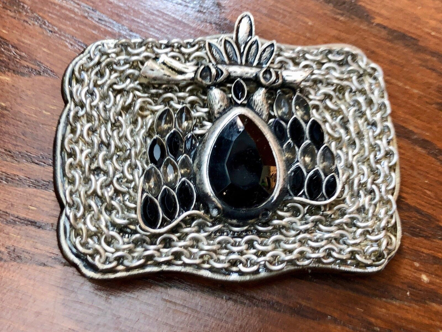 Black gray rhinestone large raised metal Western Belt Buckle