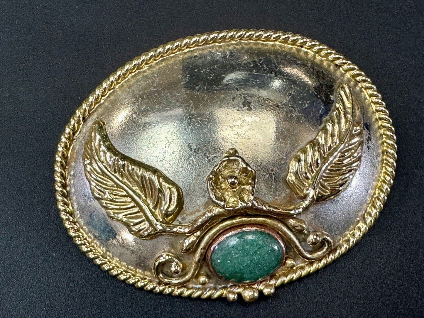 two tone LEAF theme unknown to me! green turquoise? Artisan western belt slide