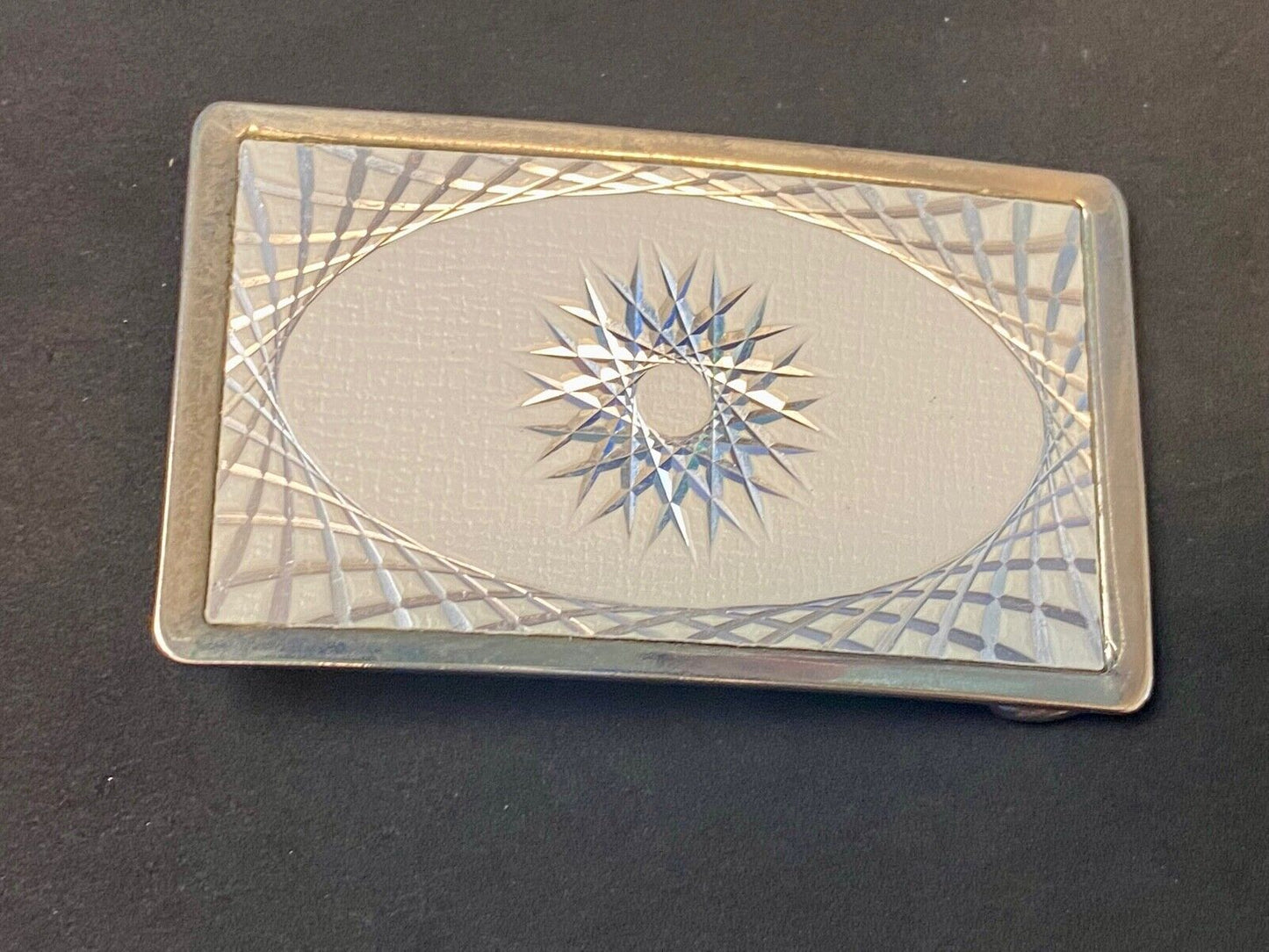 Vintage Etched Star Swirl Burst Pattern Western White & Silver Belt Buckle