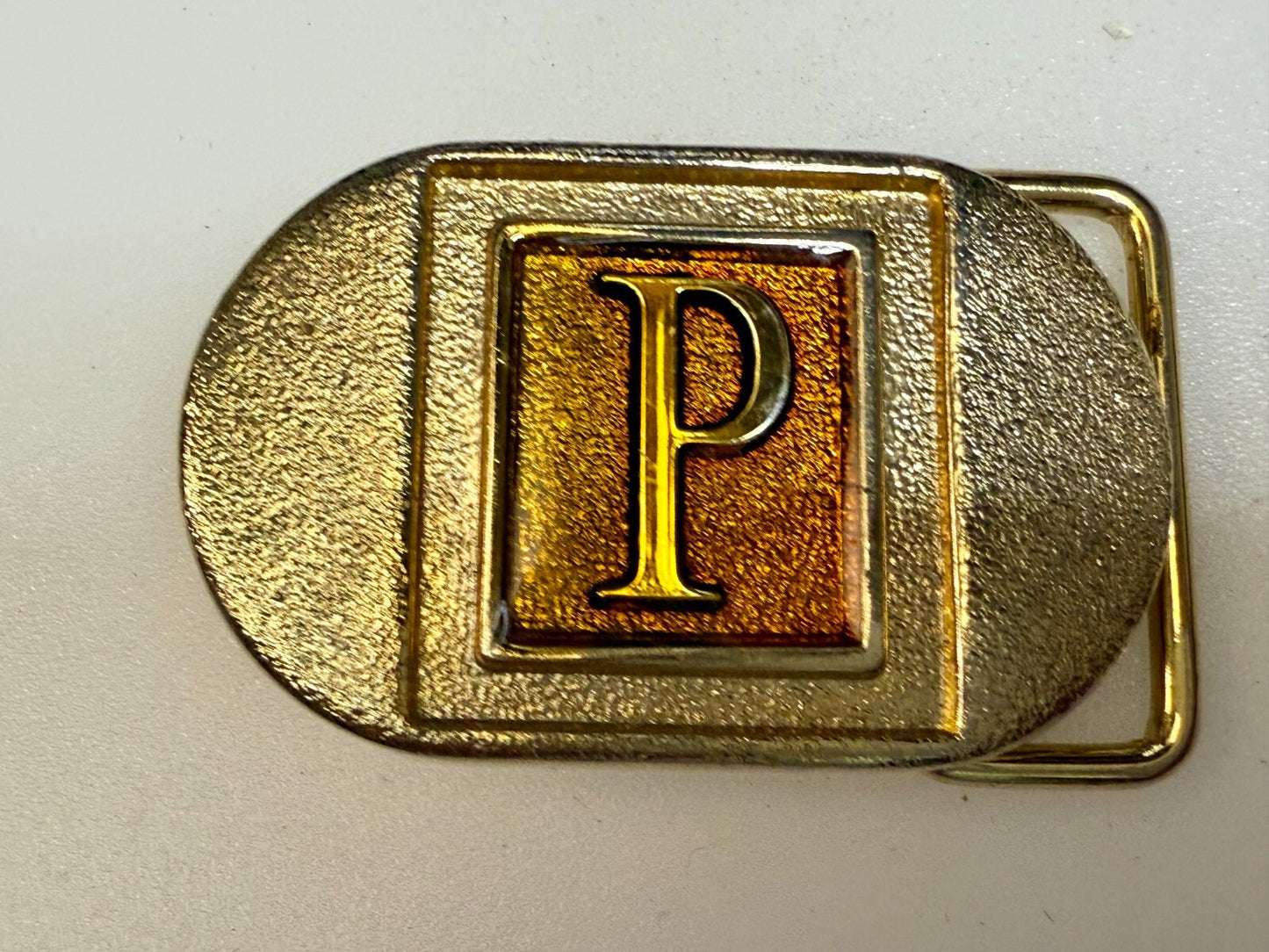 Vintage Custom Initial Letter P Two Tone Lee N.Y Small Belt Buckle