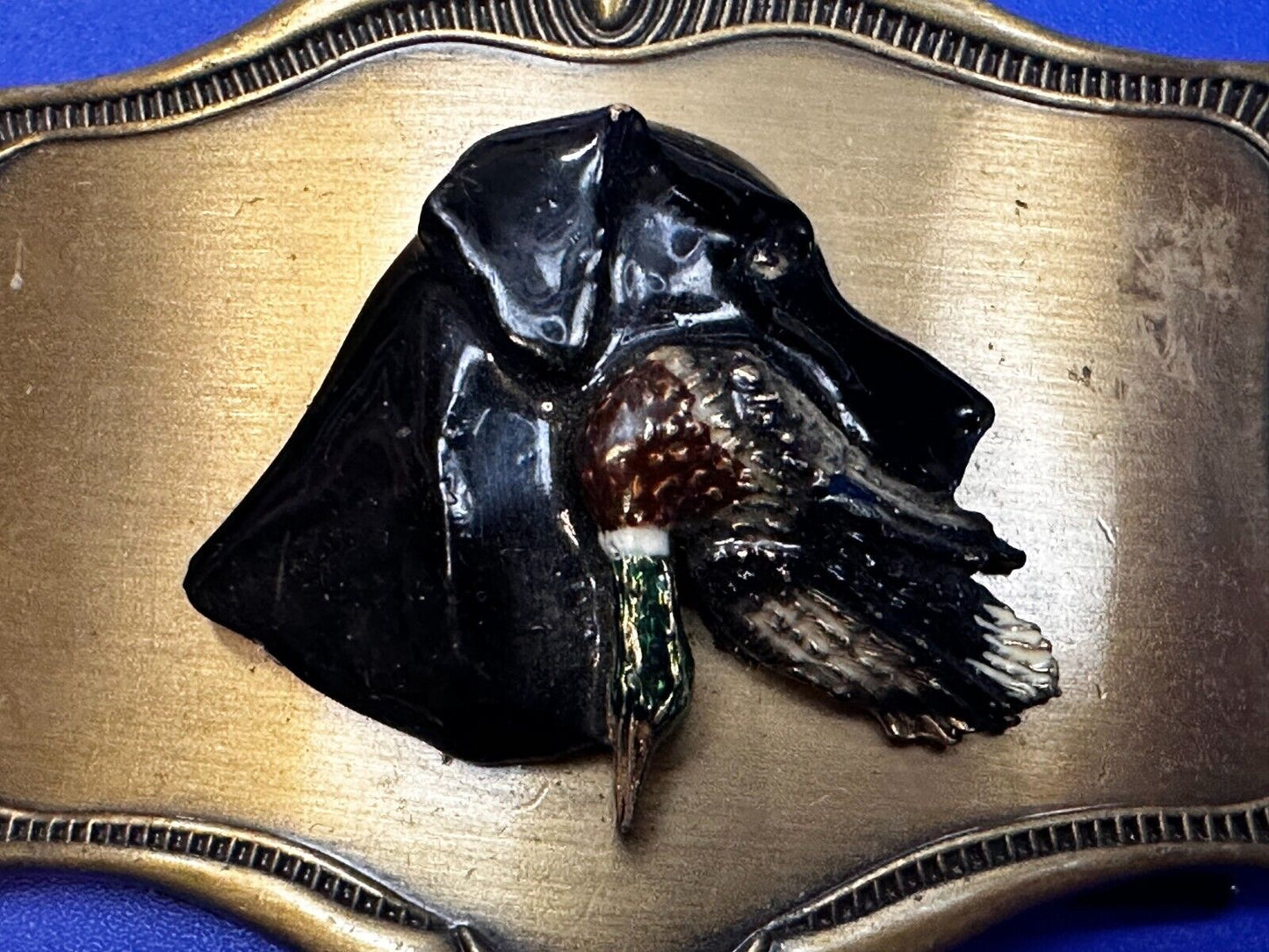 Black Labrador Retriever Bird Dog Wild Duck Hunting Vintage Raintree Belt Buckle