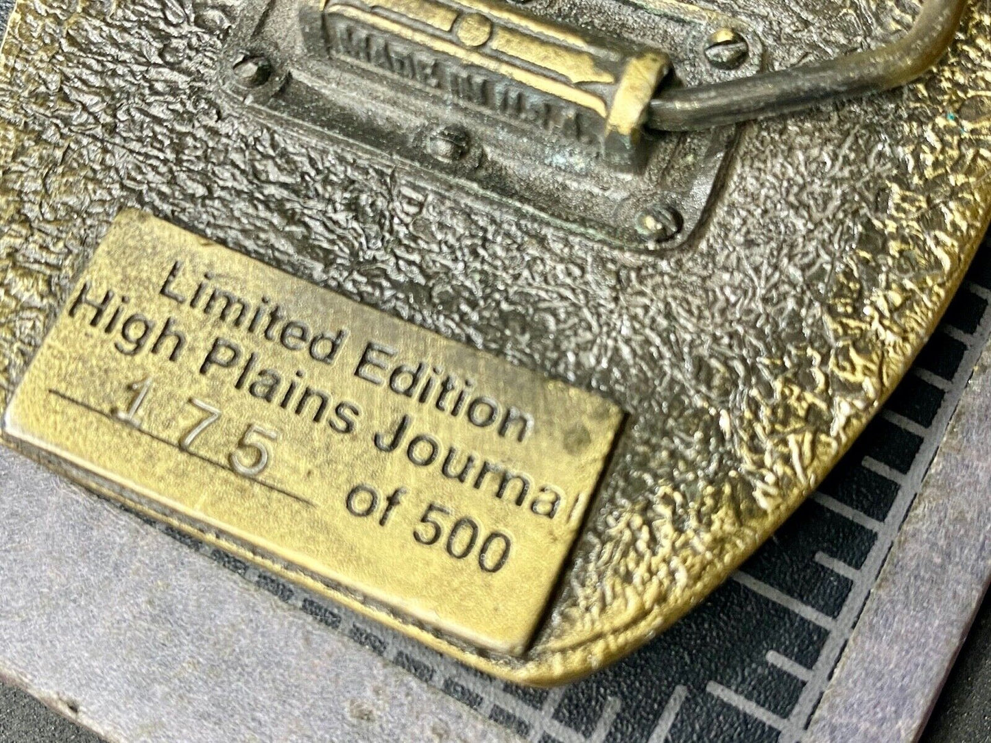 Vintage 1996 High Plains Journal Belt Buckle Cowboy Horse Newspaper