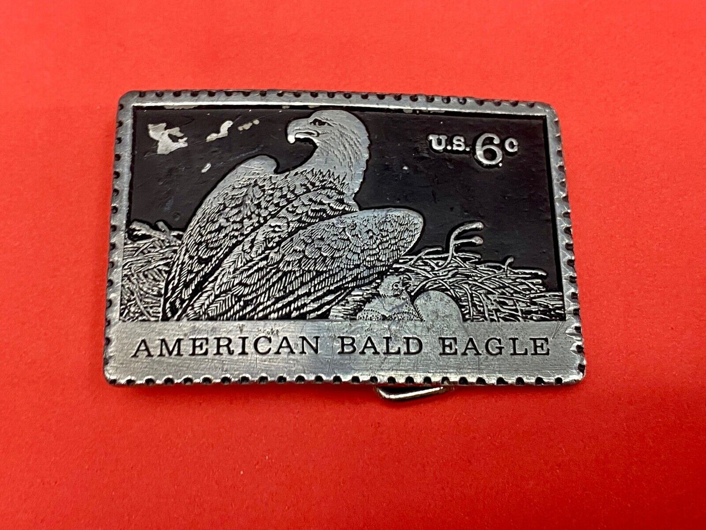 Vintage American Bald Eagle Postal Stamp Collectors Solid Pewter Belt Buckle