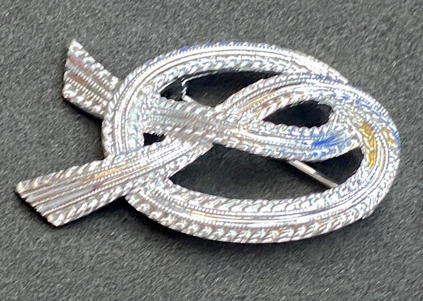 Vintage Emmons Knotted Bow Silver Tone Brooch Pin Costume Jewelry