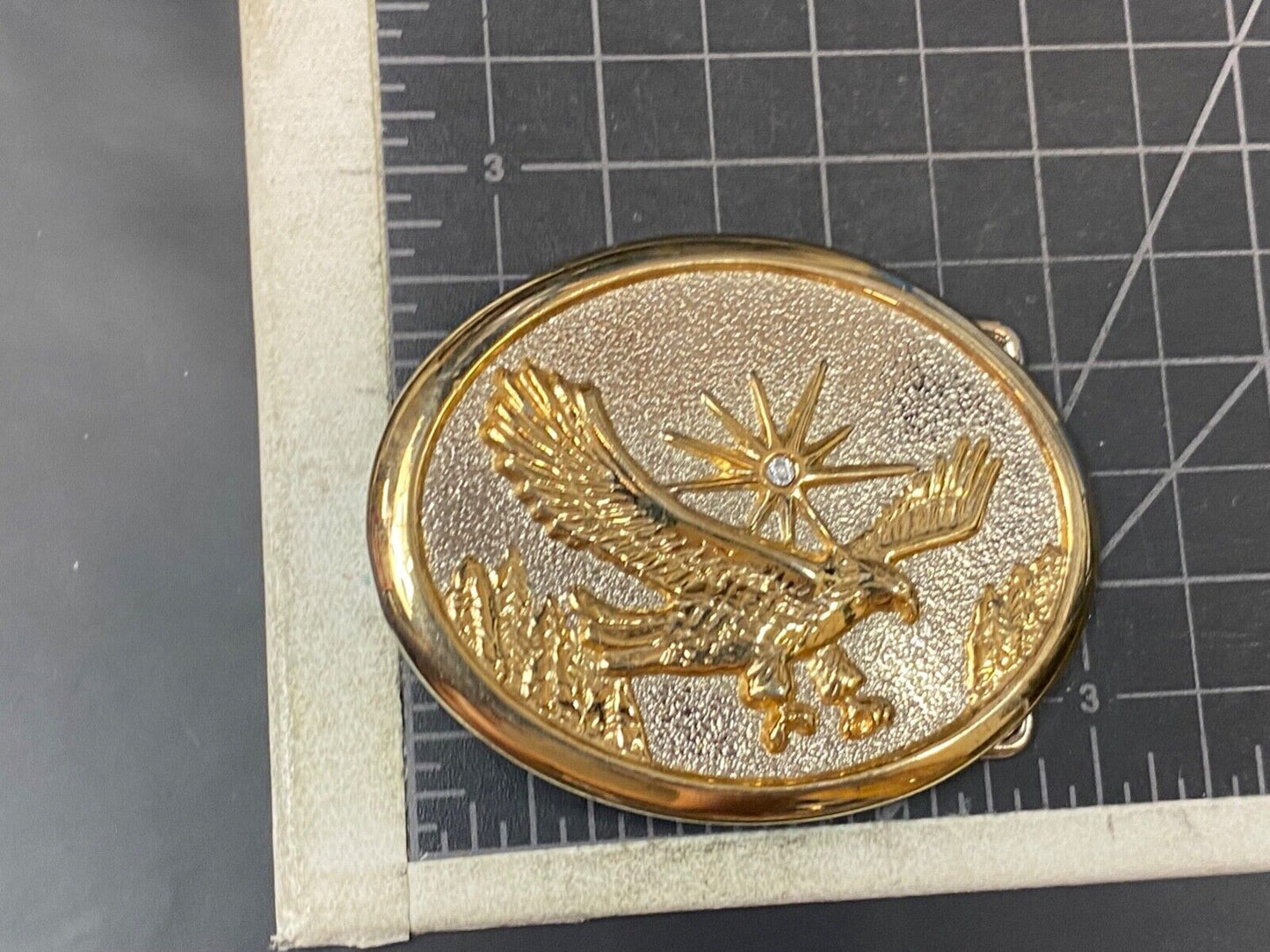 Vintage Eagle Flying Over Mountains With Sunburst two tone belt buckle