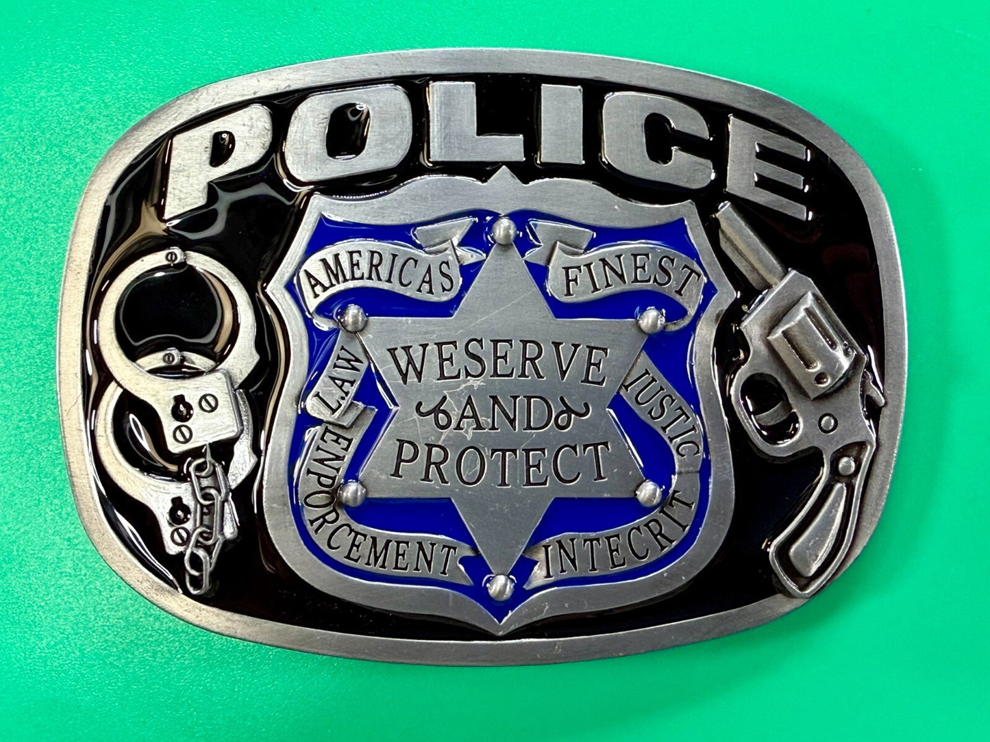 AMERICAS FINEST POLICE We Serve Protect Law Enforcement Commemorate Belt Buckle