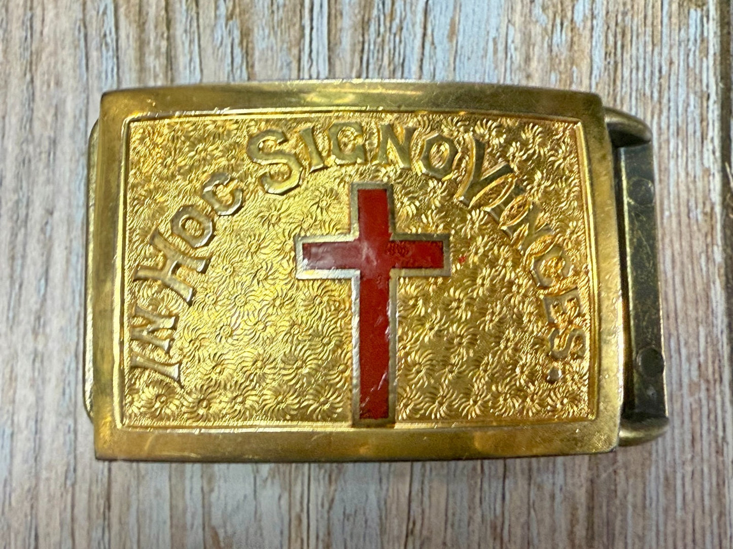 VINTAGE In Hoc Signo Vinces Masonic Knights Templar RED CROSS Belt Buckle