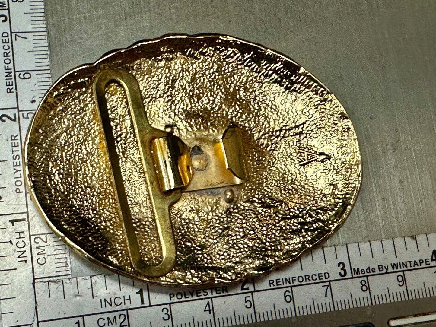 Vintage Chunky Gold Tone Raised belt buckle Scarf Slide Holder marked A